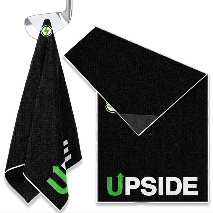 Upside Golf Magnetic Golf Towel | New & Improved Premium 3 in 1 Microfiber with Built-in High Powered Magnet | Club Scrubber | Guaranteed not to Fall Off Club or Golf Cart | 40"x18" - UPSIDEGOLF